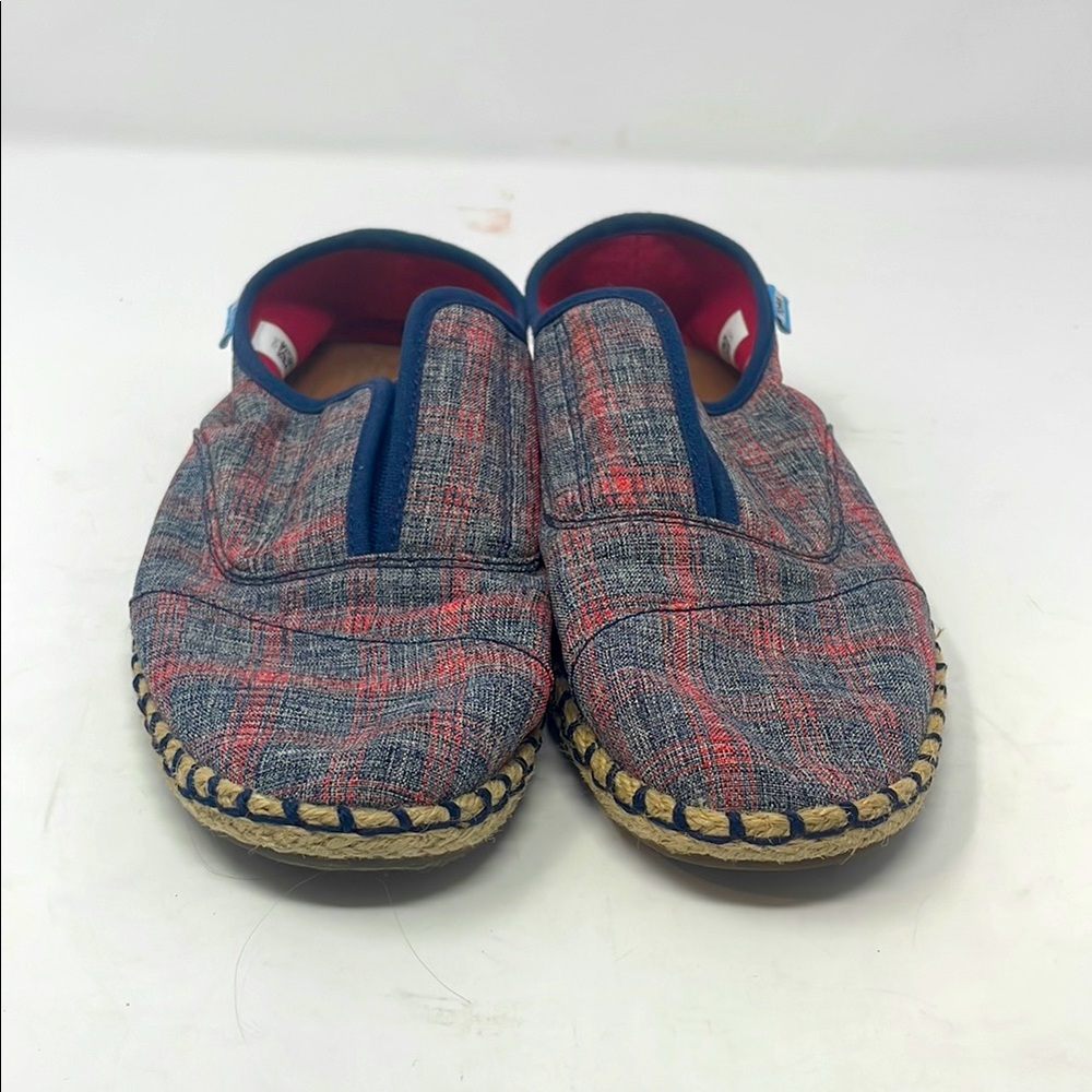 Toms Red Navy Plaid Slip-On Espadrille Flats Size 7 Excellent Condition